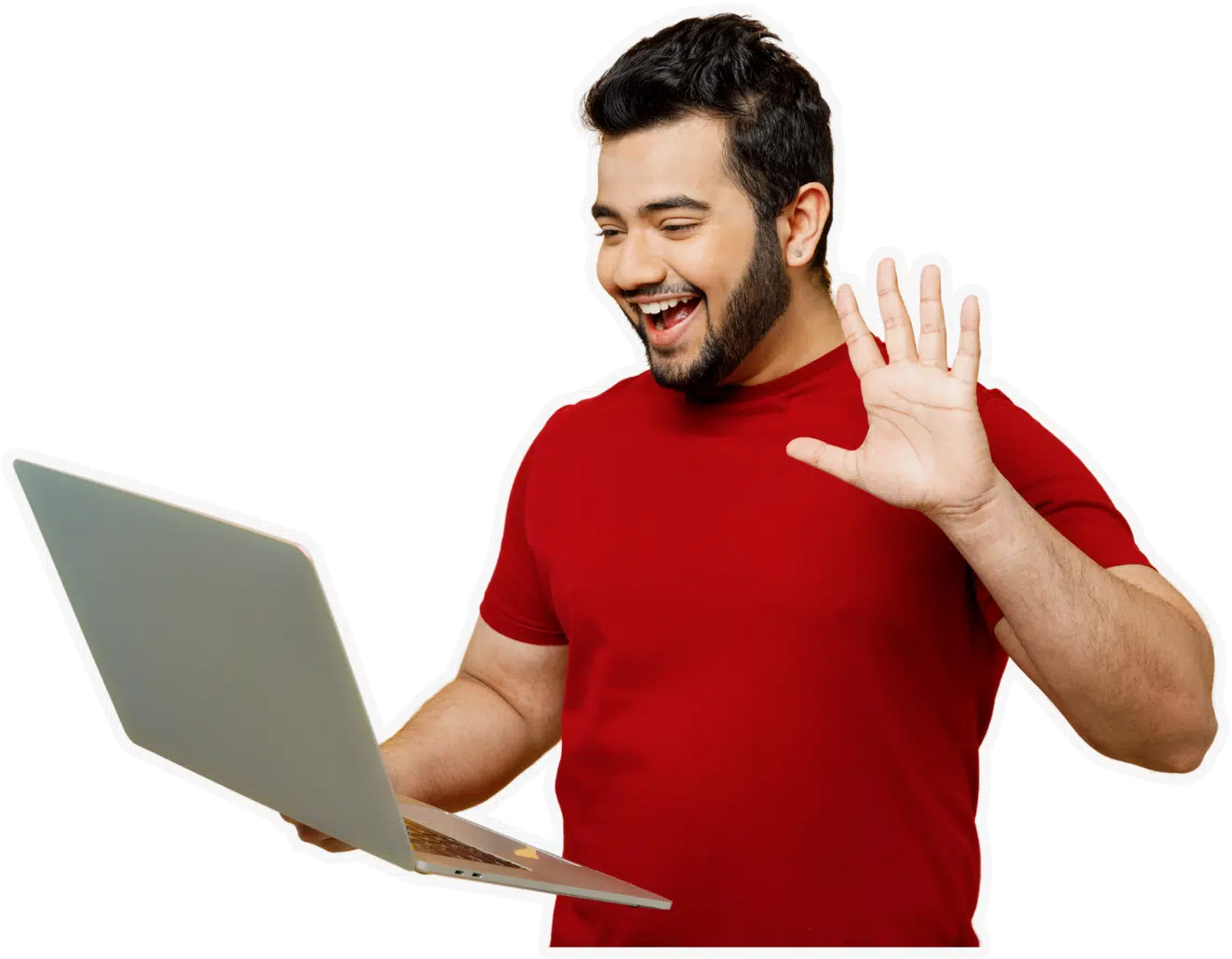Man Using Laptop And Waving Hand Lg